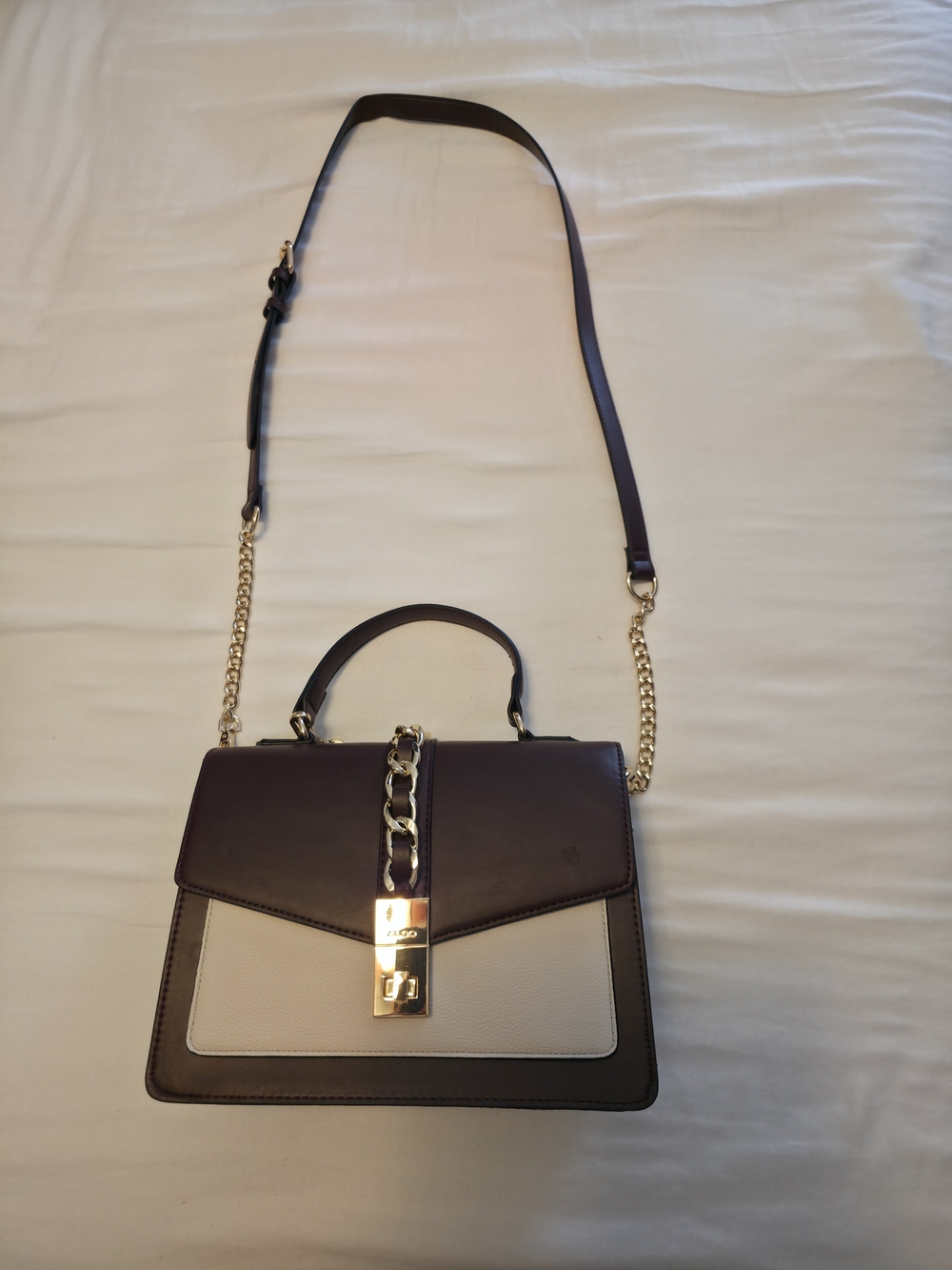 Aldo Two-Tone Brown & Cream Chain Crossbody Satchel